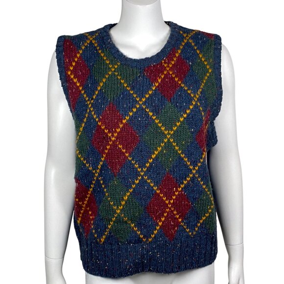 Vintage Argyle Sweater Vest By Pasta Womens L Wool Blend Sleeveless Knit - Picture 1 of 4